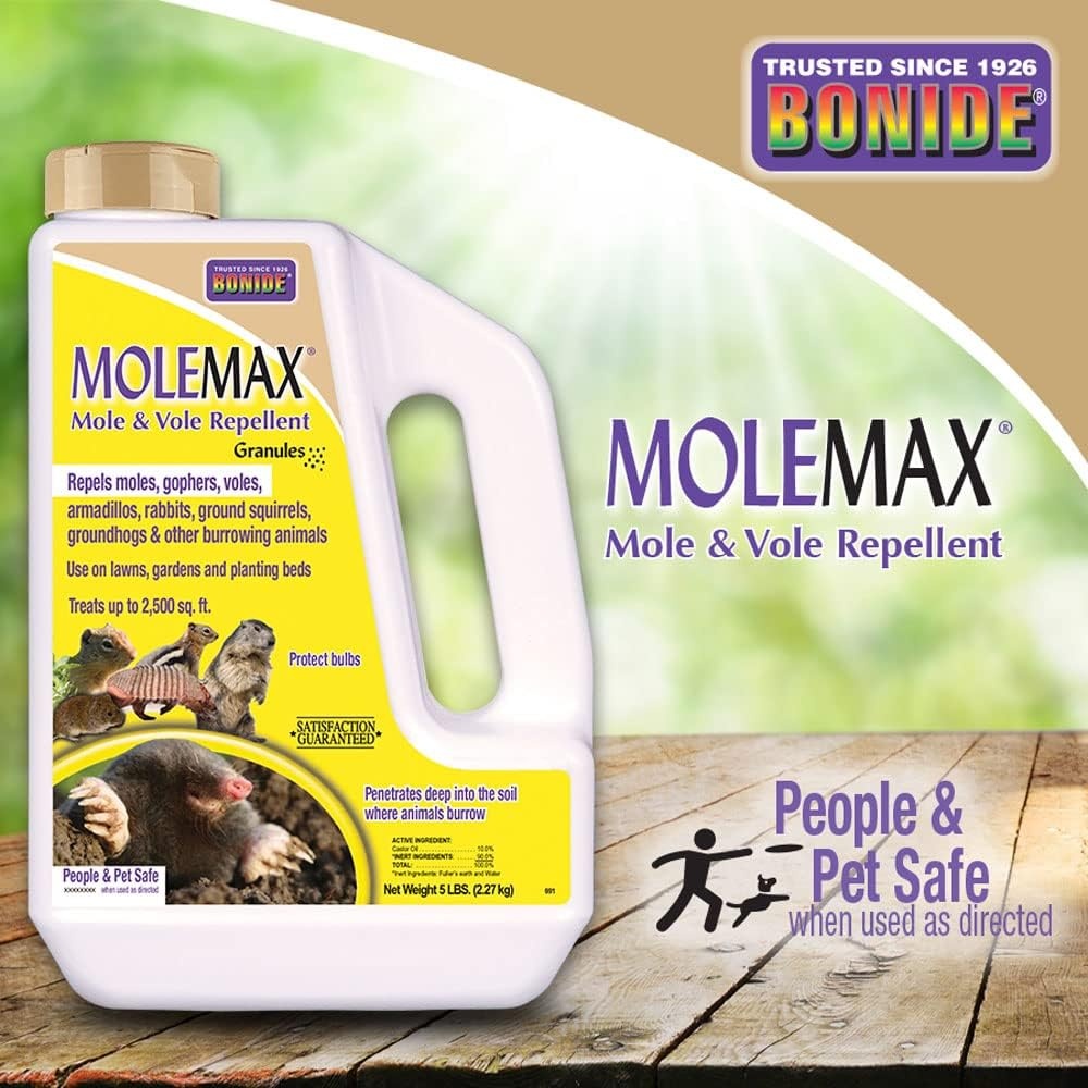 Bonide MOLEMAX Mole & Vole Repellent Granules, 5 lbs. Ready-to-Use, Outdoor Lawn & Garden Mole Control, People & Pet Safe(Granules)