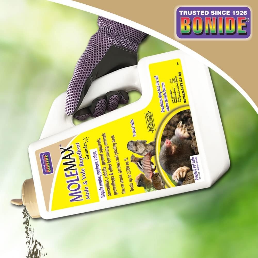 Bonide MOLEMAX Mole & Vole Repellent Granules, 5 lbs. Ready-to-Use, Outdoor Lawn & Garden Mole Control, People & Pet Safe(Granules)