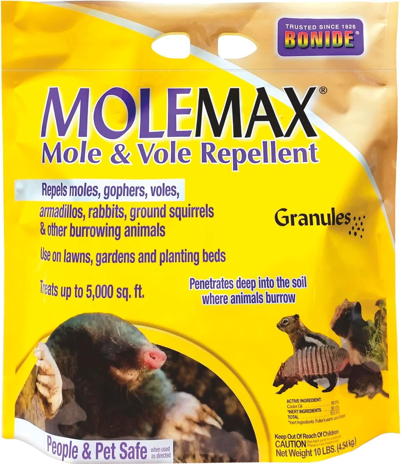 Bonide MOLEMAX Mole & Vole Repellent Granules, 5 lbs. Ready-to-Use, Outdoor Lawn & Garden Mole Control, People & Pet Safe(Granules)