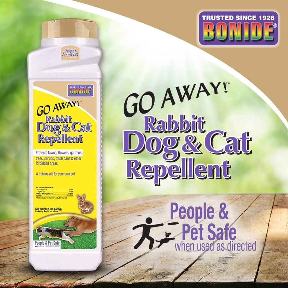 Bonide Go Away  Rabbit, Dog, & Cat Repellent Granules, 1 lb Ready-to-Use, Keep Dogs off Lawn, Garden, Mulch & Flower Beds(Granules)