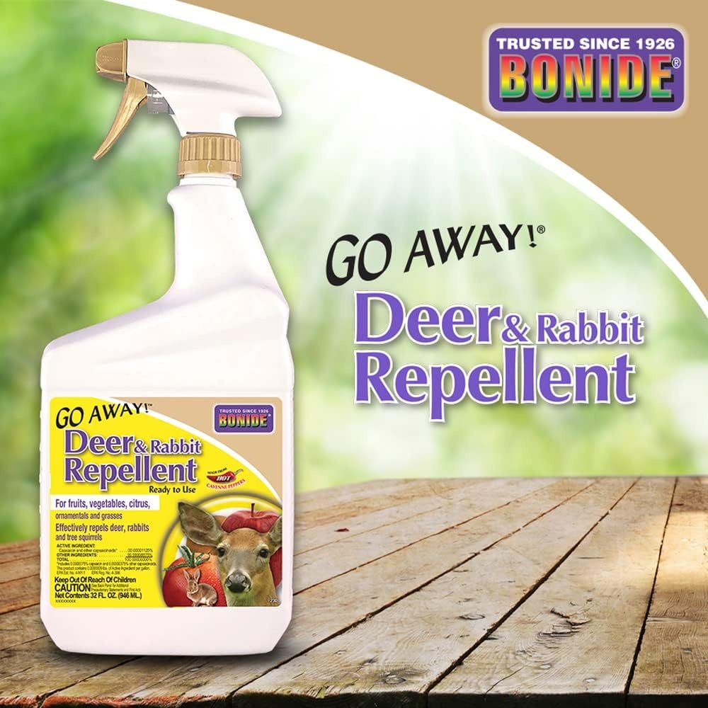 Bonide Go Away  Deer & Rabbit Repellent, 32 oz. Ready-to-Use Spray, Hot Peppers Deter Animals from Lawn & Garden(32 Ounce (Pack of 1))