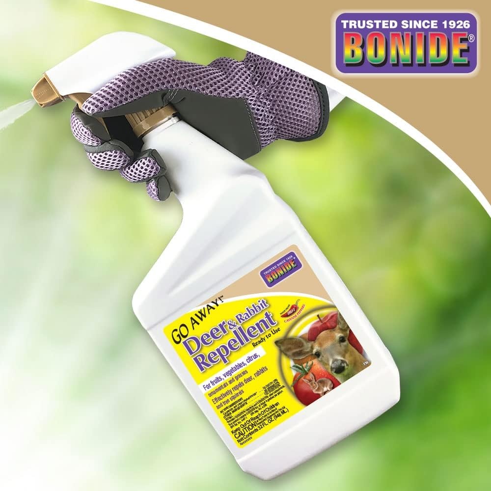 Bonide Go Away  Deer & Rabbit Repellent, 32 oz. Ready-to-Use Spray, Hot Peppers Deter Animals from Lawn & Garden(32 Ounce (Pack of 1))