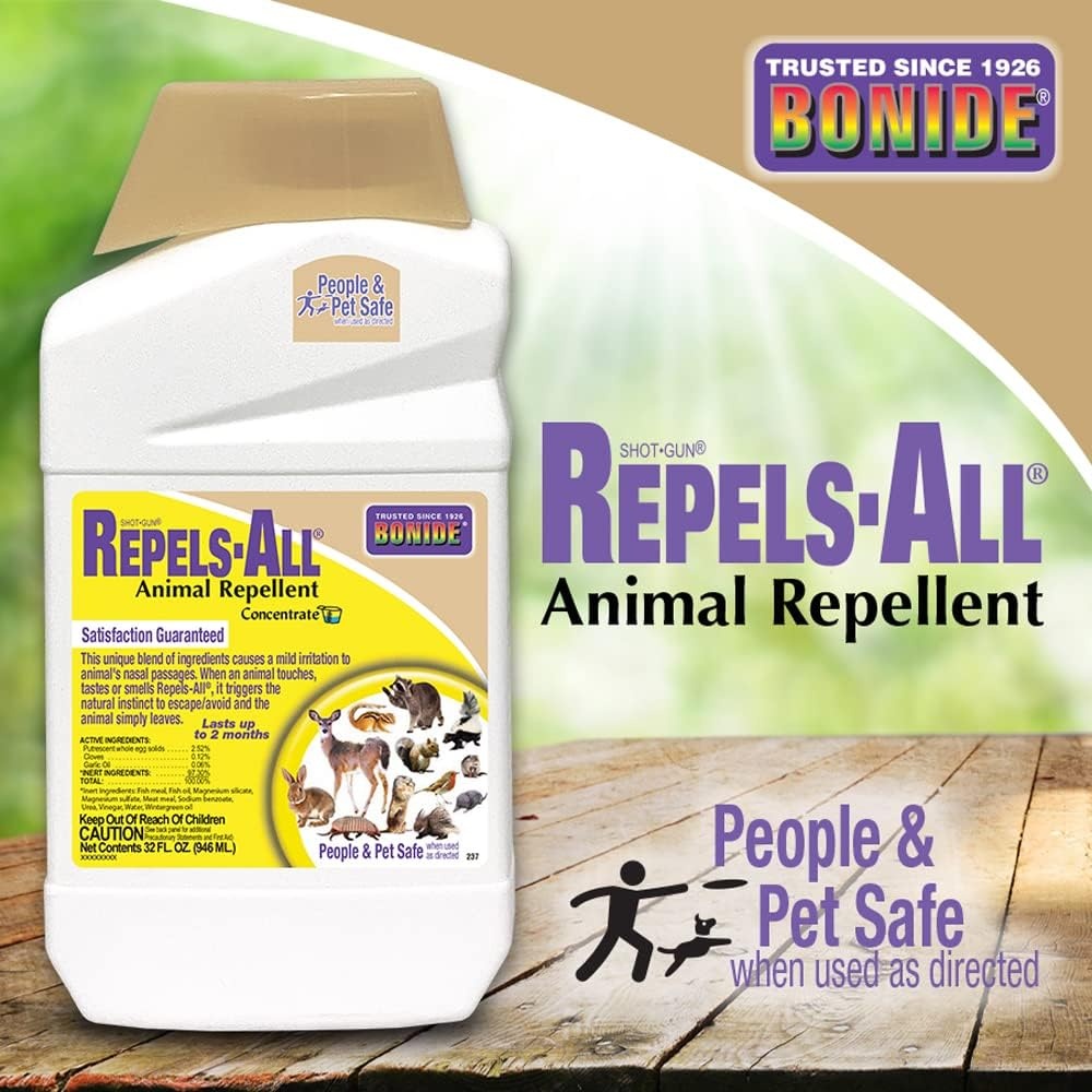 Bonide Repels-All Animal Repellent, 32 oz Concentrate, Long Lasting Outdoor Garden Deer Repellent, People and Pet Safe(Concentrate)