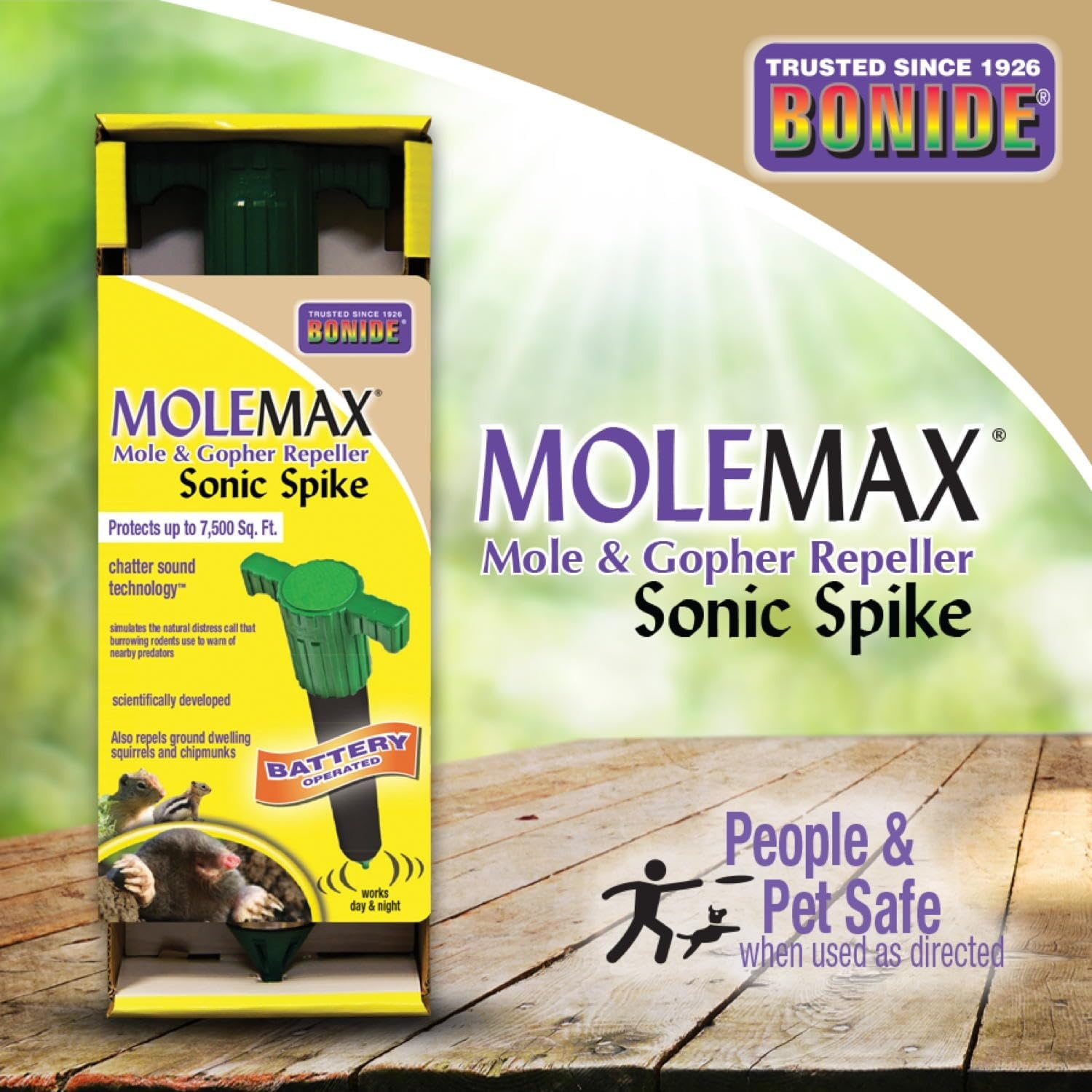 Bonide Molemax Animal Repellent Stake For Gophers and Moles, Battery Operated, Humane Repellent(No Size (Pack of 6))