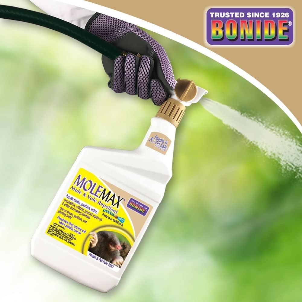 Bonide MOLEMAX Mole & Vole Repellent, 32 oz Ready-to-Spray Animal Repellent for Gardens, People and Pet Safe(32 Ounce (Pack of 1))