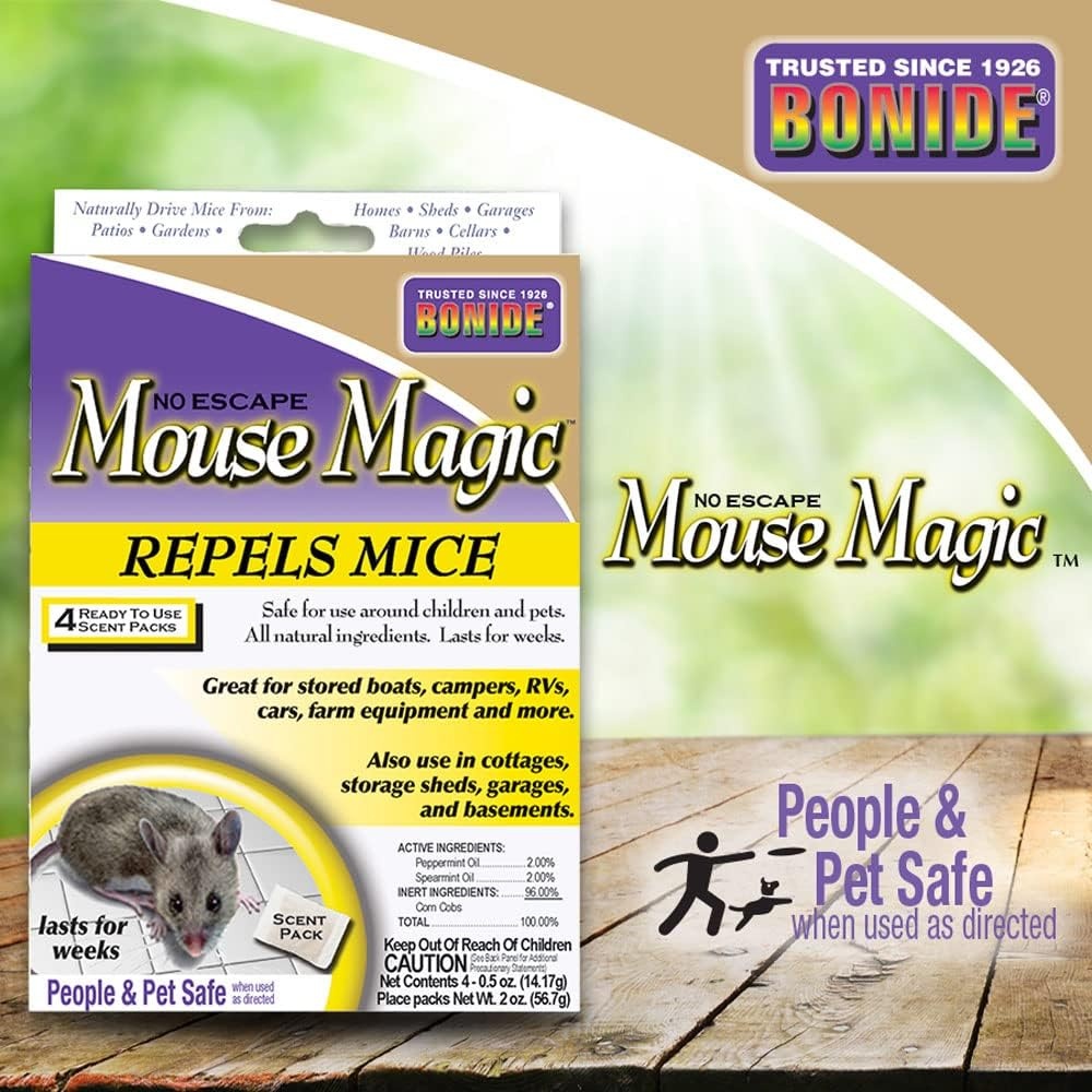 Bonide Mouse Magic Mouse Repellent Scent Packs, 4 Ready-to-Use Packs for Indoor & Outdoor Use, People & Safe 12-pk(Scent Packs)