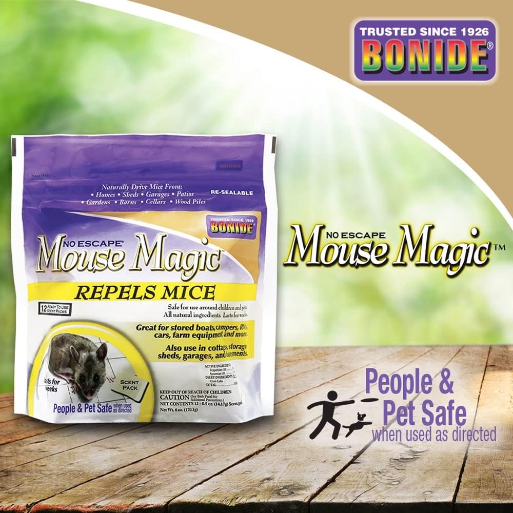Bonide Mouse Magic Mouse Repellent Scent Packs, 4 Ready-to-Use Packs for Indoor & Outdoor Use, People & Safe 12-pk(Scent Packs)