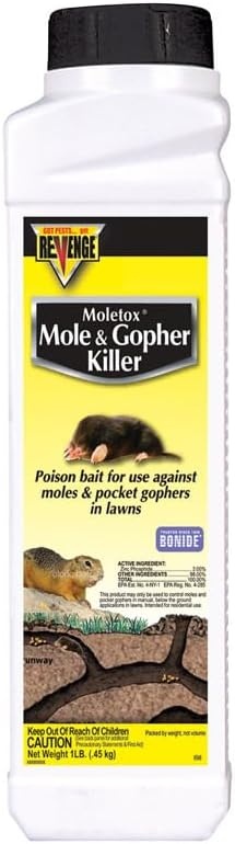REVENGE Moletox Mole & Gopher Killer Poison Bait Granules, 1 lb. Ready-to-Use Control for Pocket Gophers in Lawn
