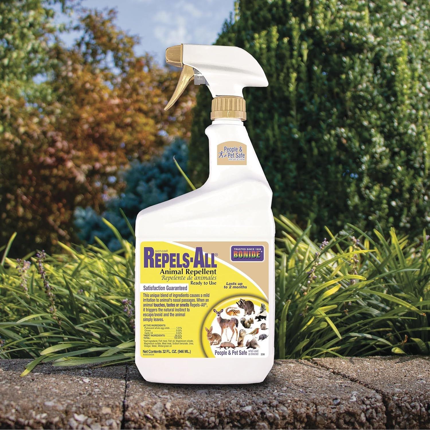 Bonide Repels-All Animal Repellent, 32 oz Ready-to-Use Spray, Outdoor Garden Deer & Rabbit Repellent, People & Pet Safe(Ready-To-Use)