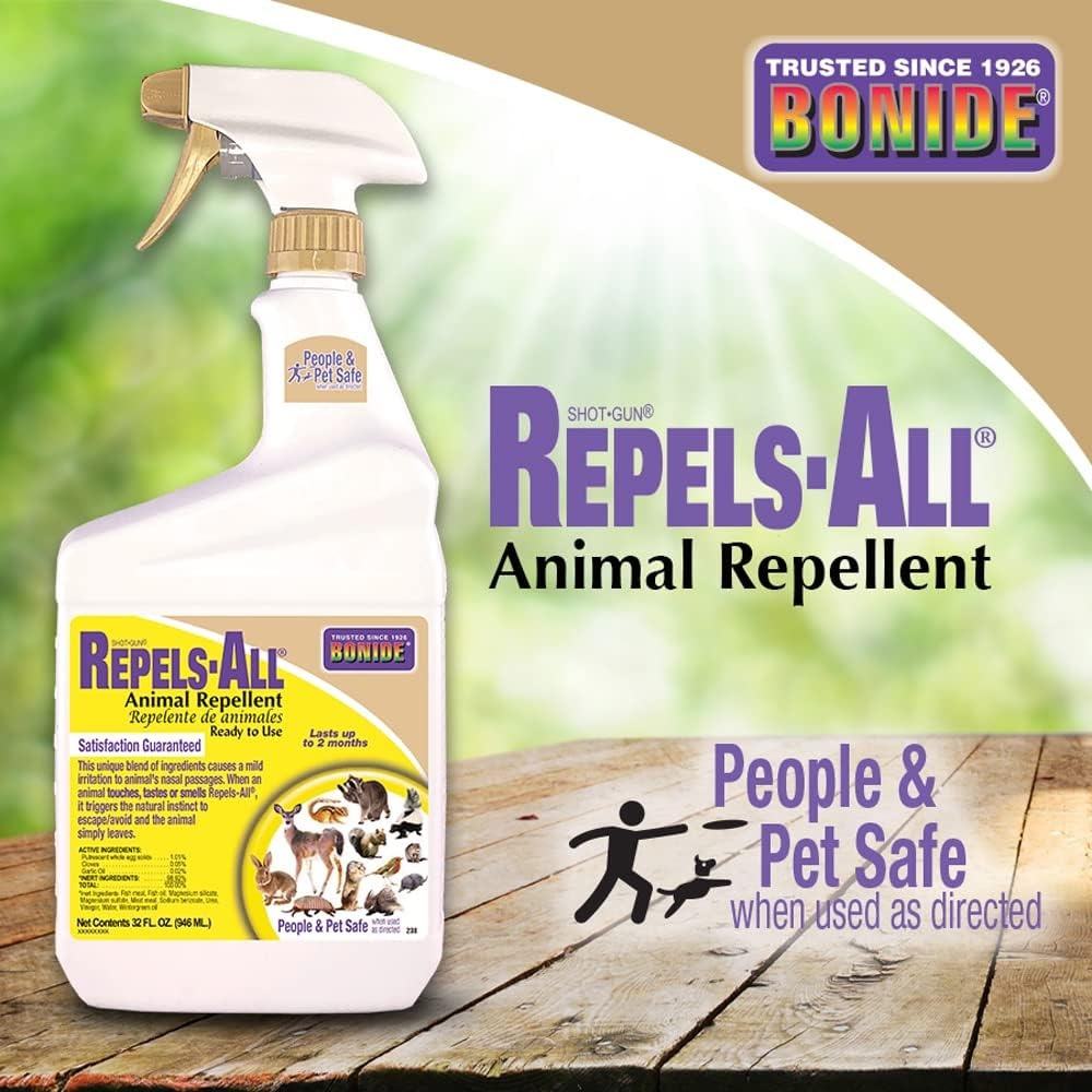 Bonide Repels-All Animal Repellent, 32 oz Ready-to-Use Spray, Outdoor Garden Deer & Rabbit Repellent, People & Pet Safe(Ready-To-Use)