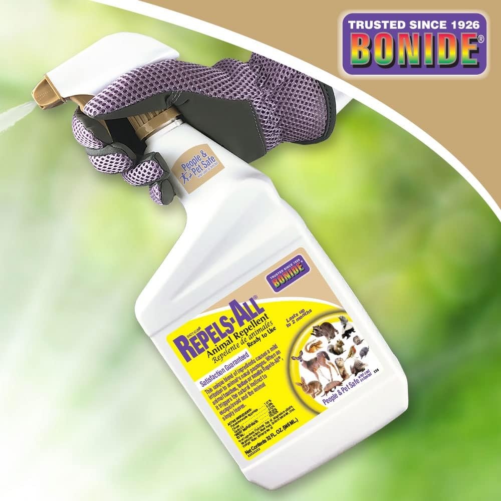 Bonide Repels-All Animal Repellent, 32 oz Ready-to-Use Spray, Outdoor Garden Deer & Rabbit Repellent, People & Pet Safe(Ready-To-Use)