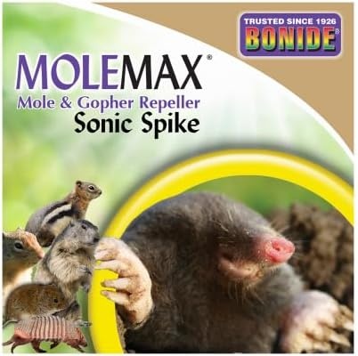 Bonide Molemax Animal Repellent Stake For Gophers and Moles, Battery Operated, Humane Repellent(No Size (Pack of 1))