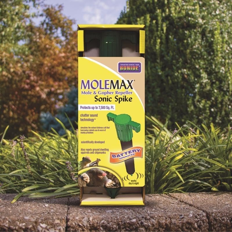 Bonide Molemax Animal Repellent Stake For Gophers and Moles, Battery Operated, Humane Repellent(No Size (Pack of 1))