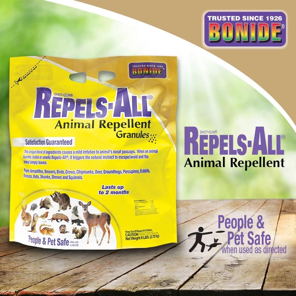 Bonide Repels-All Animal Repellent Granules, 1.25 lbs. Ready-to-Use Pellets Deter Pests from Lawn & Garden, Long Lasting Control(Granules)