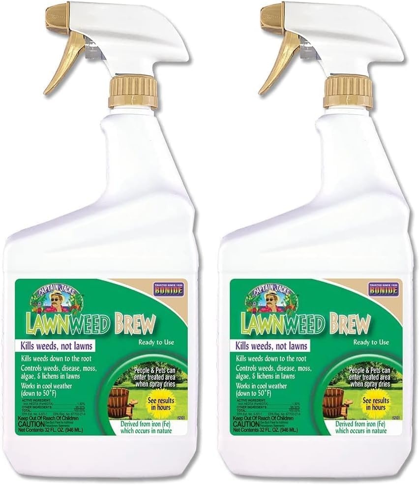Bonide Captain Jack’s Lawnweed Brew, 128 oz Ready-to-Use Spray with Power Wand, Fast-Acting Formula Controls Weeds, Moss, Algae, Lichens & Disease(Ready-To-Use)