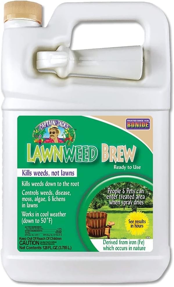 Bonide Captain Jack’s Lawnweed Brew, 128 oz Ready-to-Use Spray with Power Wand, Fast-Acting Formula Controls Weeds, Moss, Algae, Lichens & Disease(Ready-To-Use)