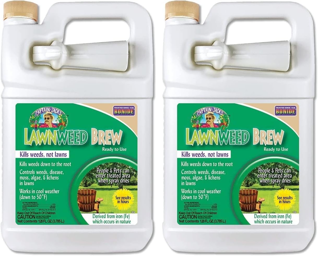 Bonide Captain Jack’s Lawnweed Brew, 128 oz Ready-to-Use Spray with Power Wand, Fast-Acting Formula Controls Weeds, Moss, Algae, Lichens & Disease(Ready-To-Use)