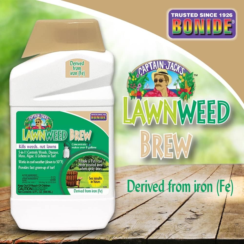 Bonide Captain Jack’s Lawnweed Brew, 32 oz Concentrate, Fast-Acting Formula Controls Weeds, Moss, Algae, Lichens & Disease(32 Fl Oz (Pack of 1))