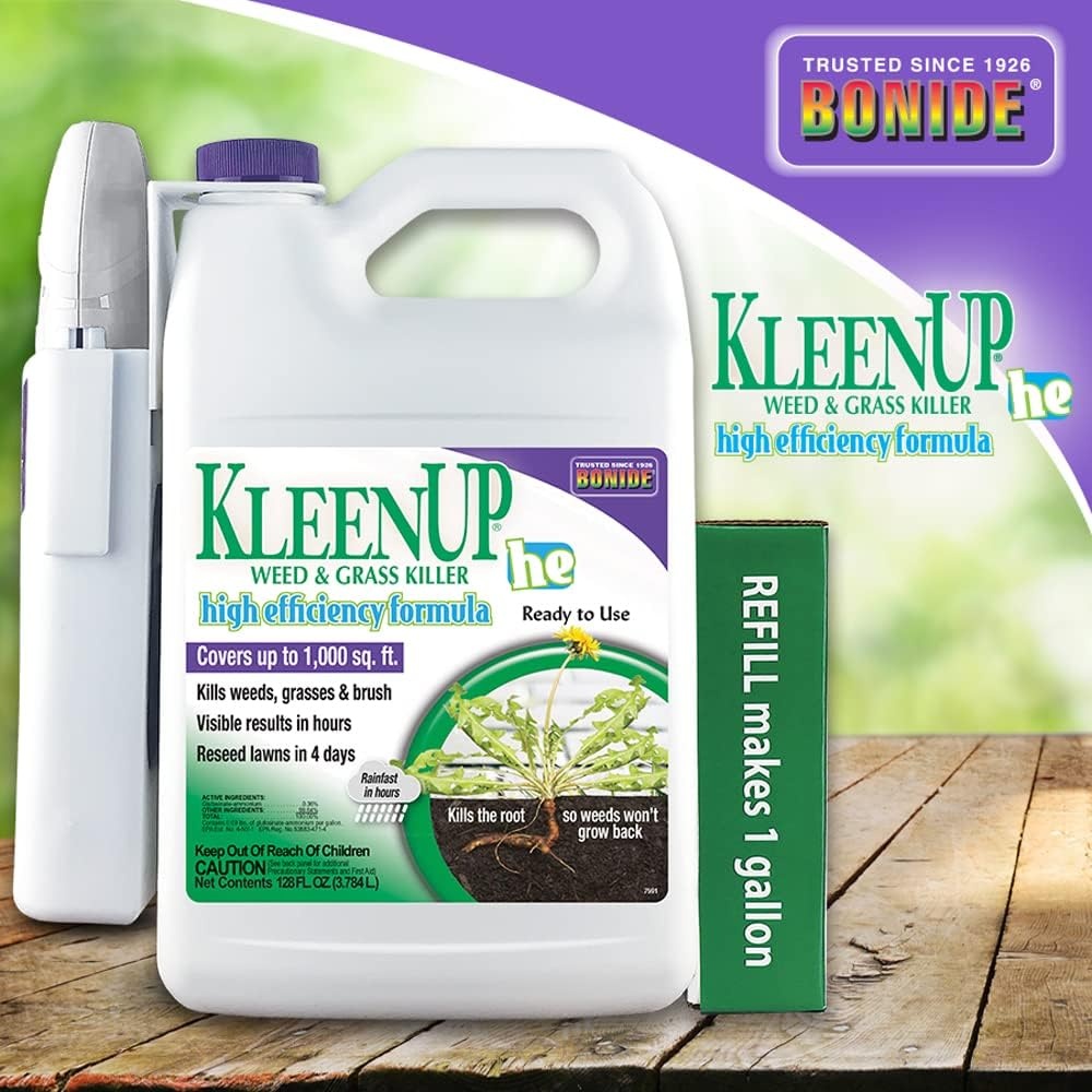 Bonide KleenUP Weed & Grass Killer High Efficiency Formula, 128 oz Ready-to-Use, Fast Acting Formula Kills Weeds & Roots(Ready-To-Use with Refill)