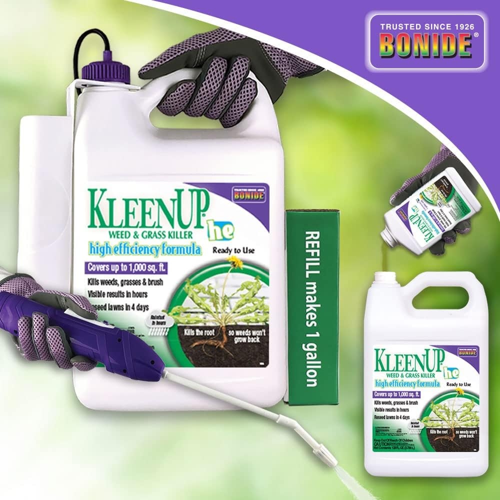 Bonide KleenUP Weed & Grass Killer High Efficiency Formula, 128 oz Ready-to-Use, Fast Acting Formula Kills Weeds & Roots(Ready-To-Use with Refill)