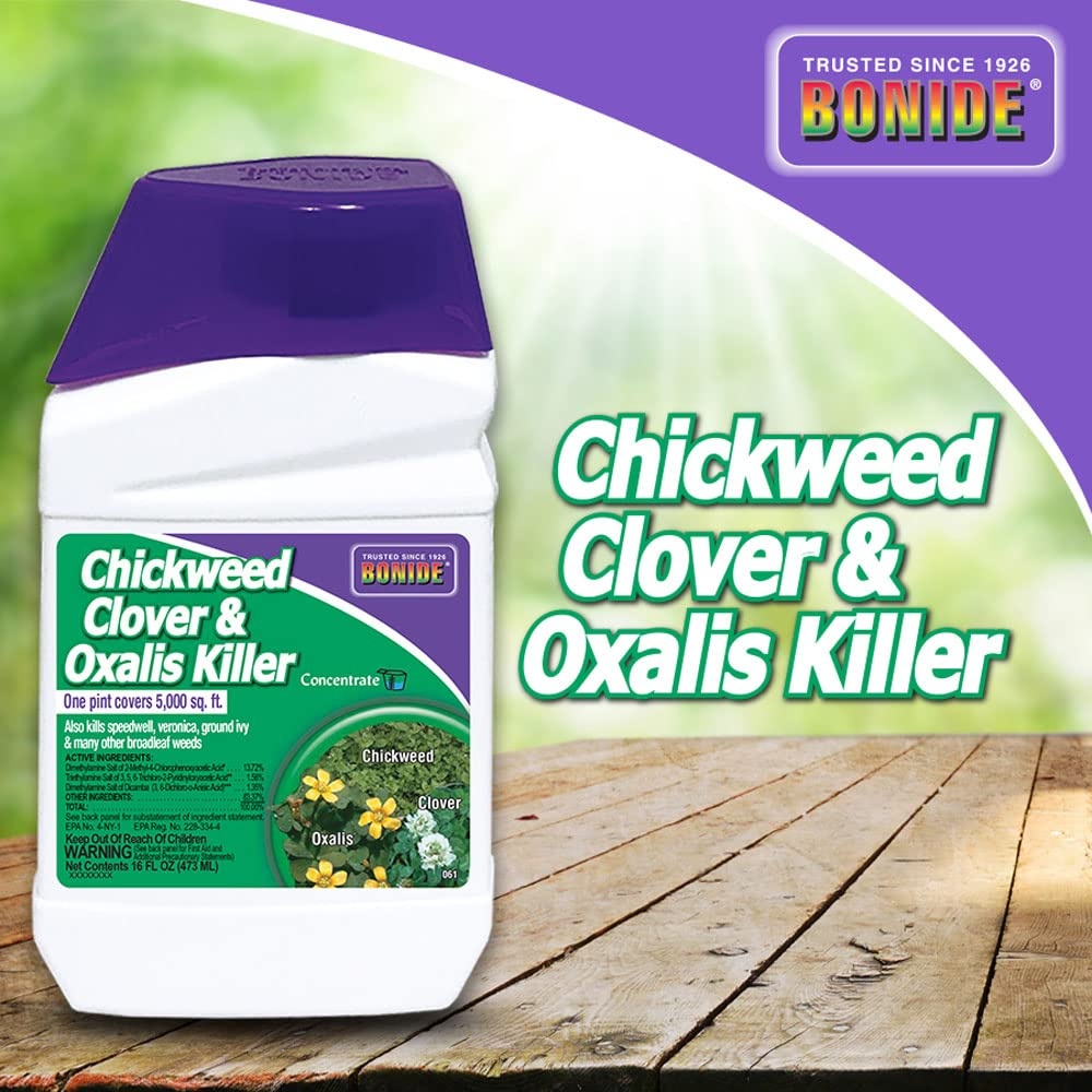 Bonide Chickweed, Clover and Oxalis Killer, 16 oz Concentrate, Controls Weeds and Roots without Harming Lawn