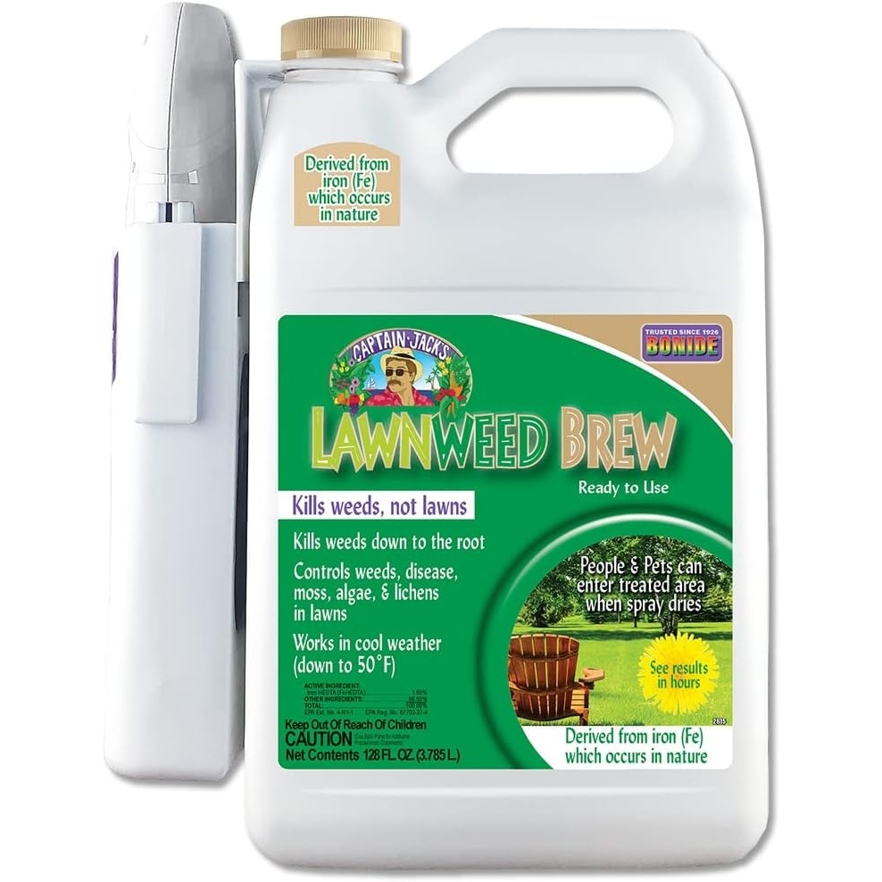 Bonide Captain Jack’s Lawnweed Brew, 128 oz Ready-to-Use Spray with Power Wand, Fast-Acting Formula Controls Weeds, Moss, Algae, Lichens & Disease(Ready-To-Use with Power Wand)
