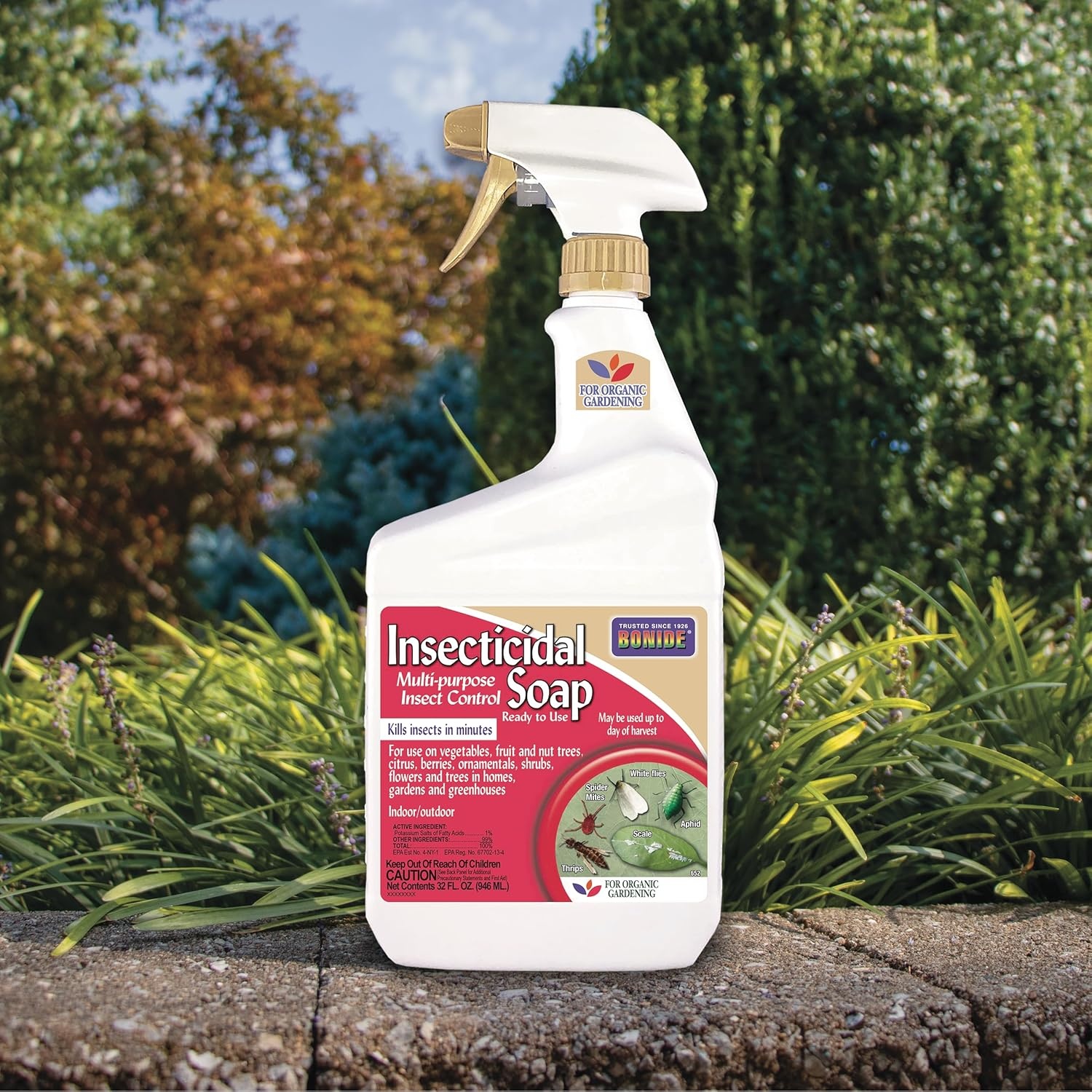 Bonide Insecticidal Soap, 32 oz Ready-to-Use Spray Multi-Purpose Insect Control for Organic Gardening Indoor and Outdoor(1 quart)