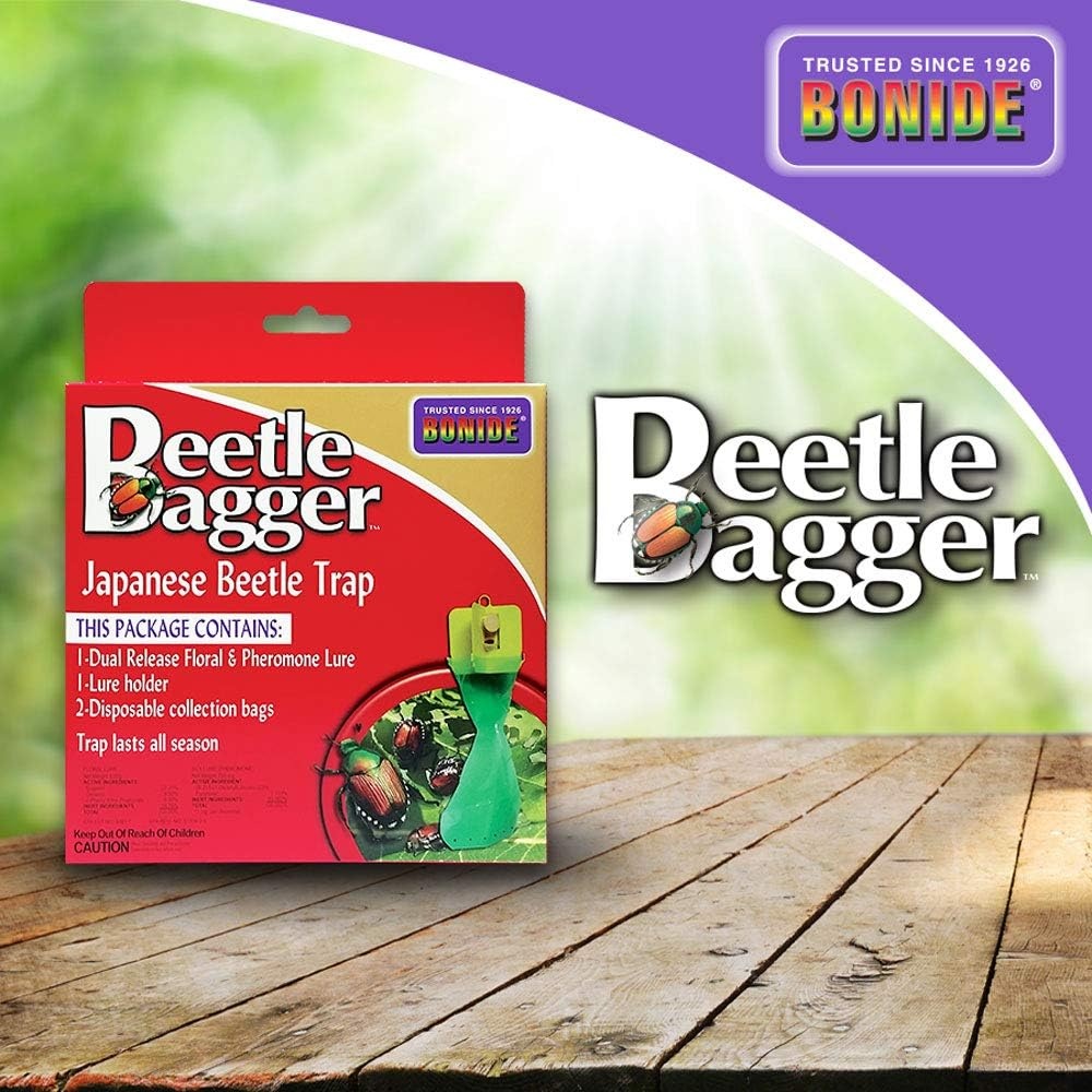 Bonide Beetle Bagger Japanese Beetle Trap Kit for Indoors and Outdoors, 2 Disposable Collection Bags Included(Trap)
