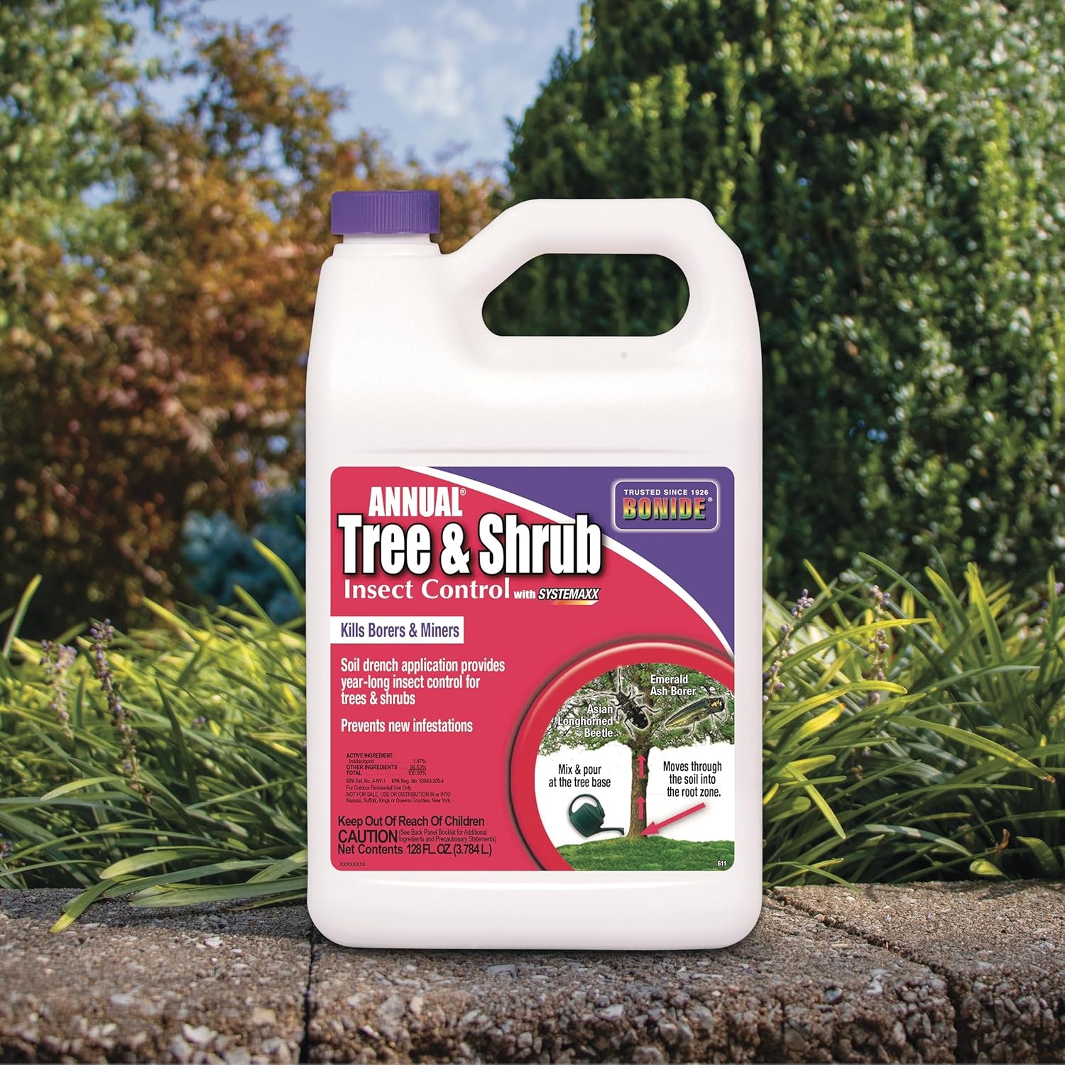 Bonide Annual Tree & Shrub Insect Control with Systemaxx, 128 oz Concentrate, Year Long Protection and Insect Killer(Concentrate)