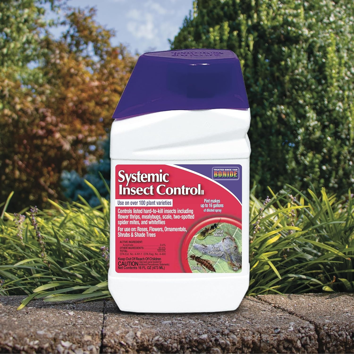 Bonide Systemic Insect Control, 16 oz Concentrate Long Lasting Insecticide for Outdoor Gardening, Makes 16 Gallons