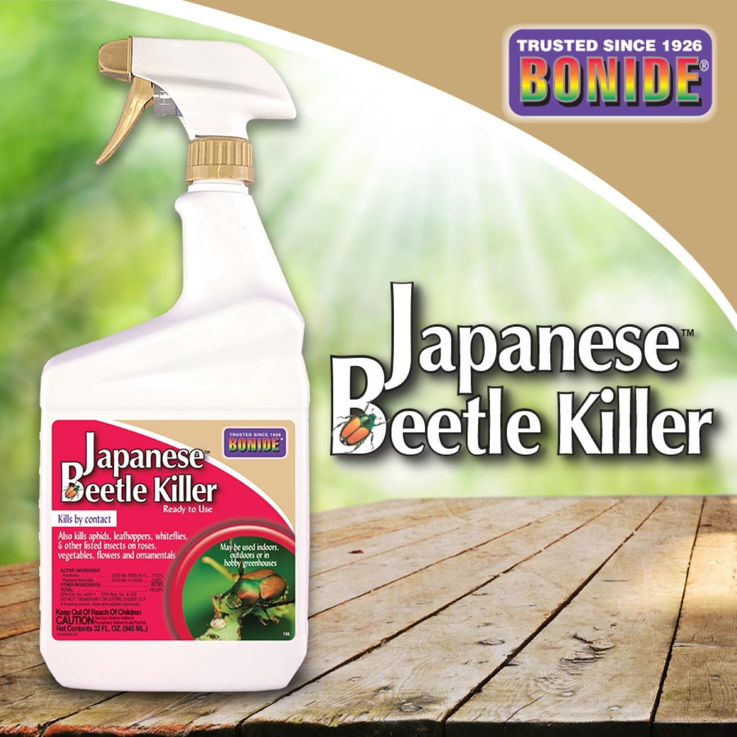 Bonide Japanese Beetle Killer Ready-to-Use Spray, 32 oz Indoor Outdoor Insecticide for Residential Use, Kills by Contact(Spray)