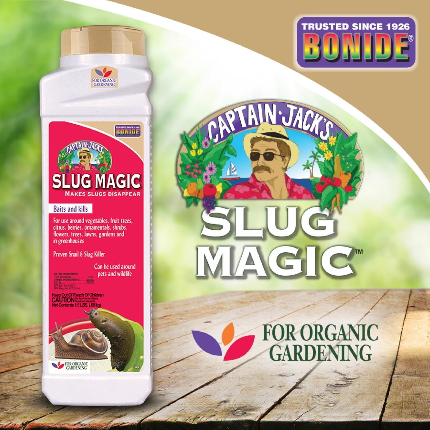 Bonide Captain Jack’s Slug Magic Granules, 24 oz Snail & Slug Killer, For Organic Gardening, Pet Safe Formula(Granules)