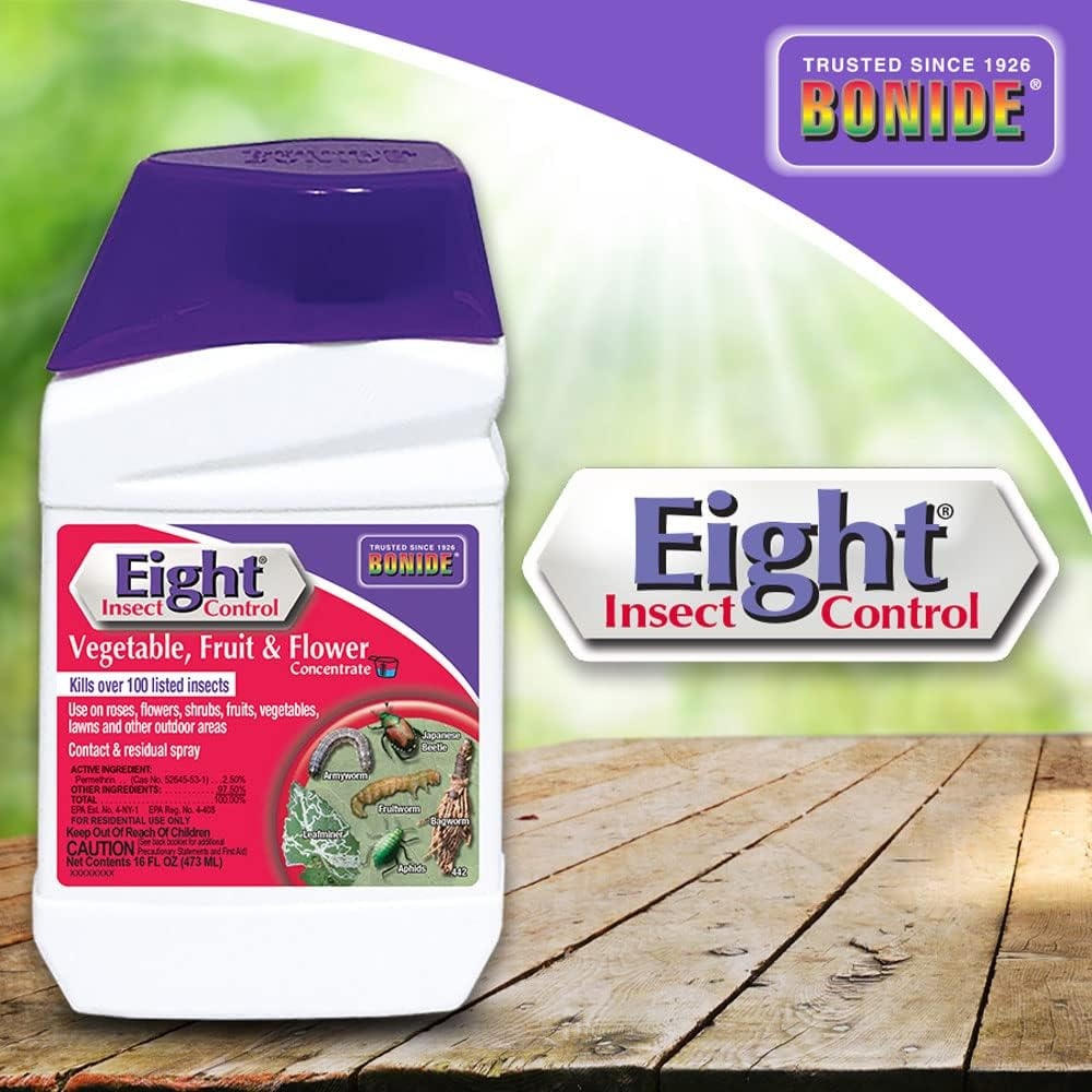 Bonide Eight Insect Control Vegetable, Fruit & Flower, 16 oz Concentrate Long Lasting Insecticide for Beetles and More(Concentrate)