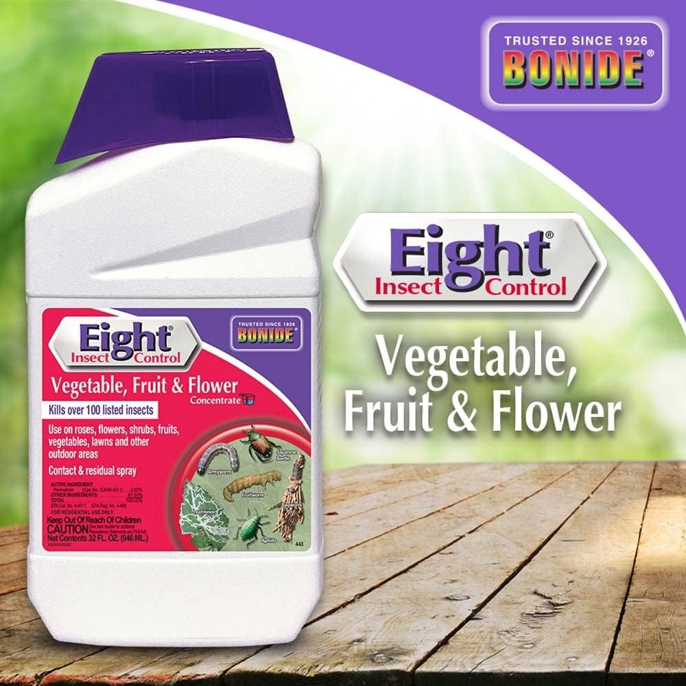 Bonide Eight Insect Control Vegetable, Fruit & Flower, 16 oz Concentrate Long Lasting Insecticide for Beetles and More(Concentrate)