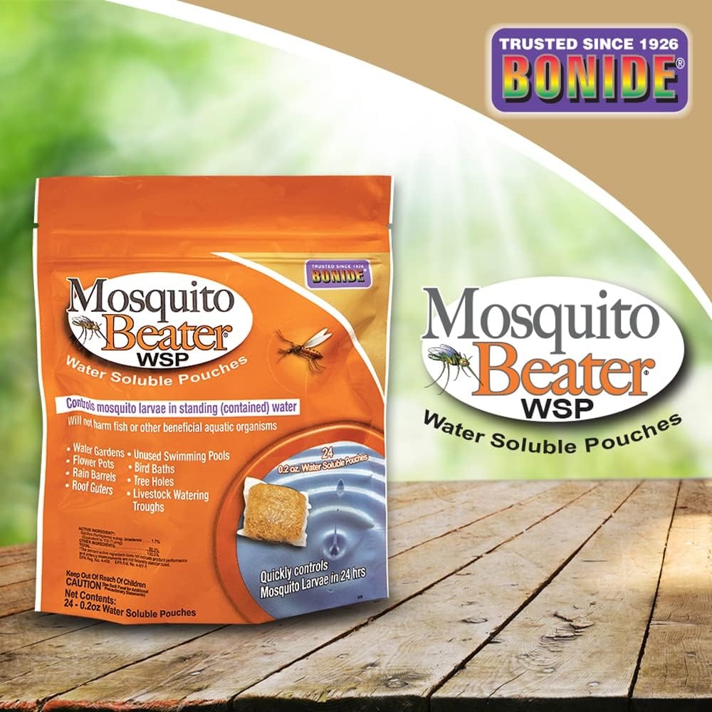 Bonide Mosquito Beater Water Soluble Pouches, Pack of 24 Pouches Control Mosquito Larvae in Standing Water, Won’t Harm Fish