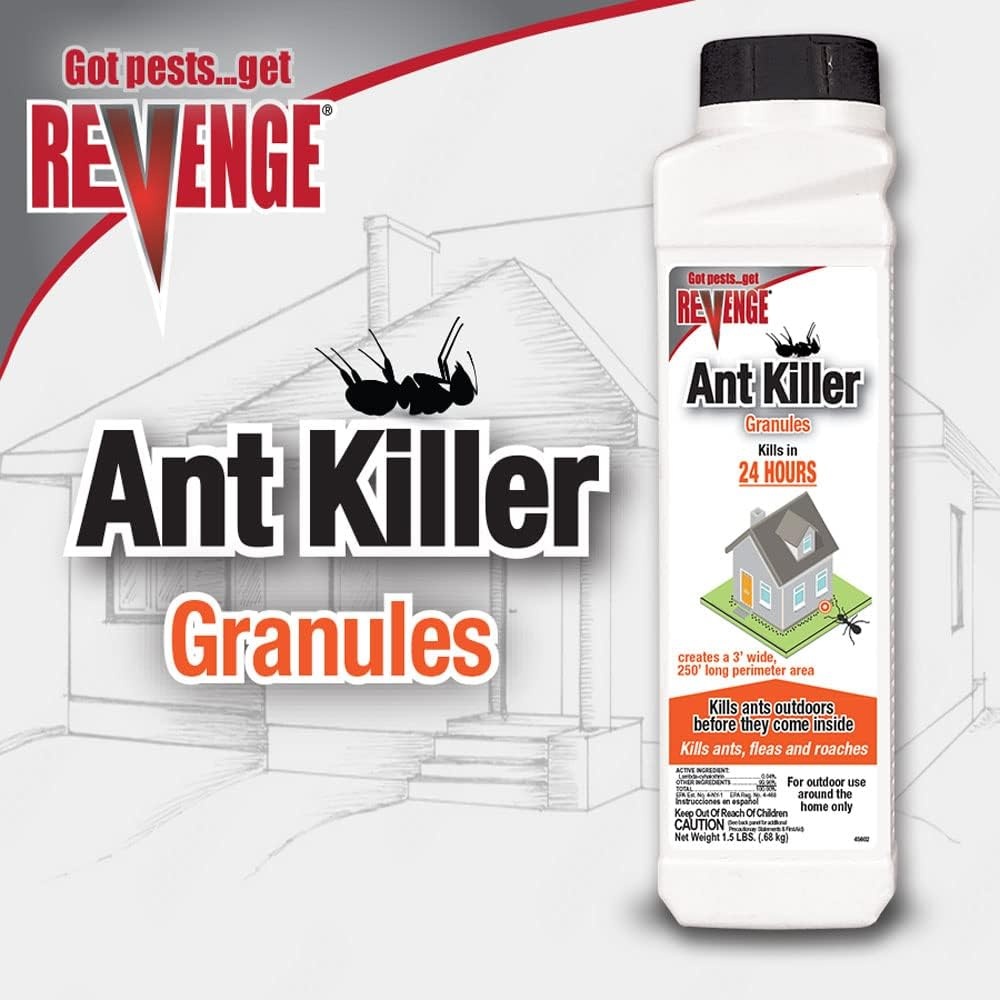 REVENGE Ant Killer Granules, 1.5 lb. Ready-to-Use Fast Acting Perimeter Treatment for Home Kills Ants, Fleas & Roaches(Granules)