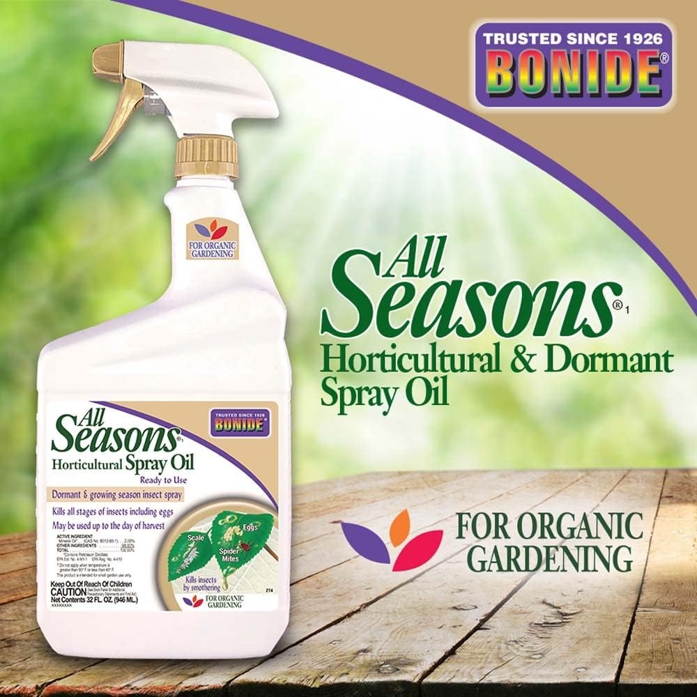 Bonide All Season Horticultural & Dormant Spray Oil, 32 oz Ready-to-Use Spray, Disease Prevention and Insect Killer for Organic Gardening(1)