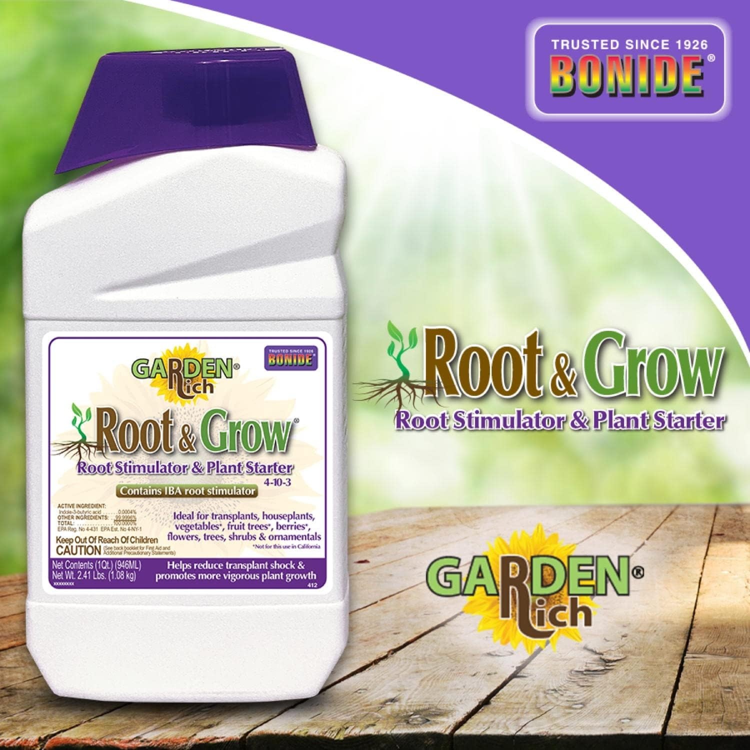 Bonide Garden Rich Root & Grow Root Stimulator & Plant Starter, 32 oz Concentrate 4-10-3 Fertilizer for Transplanting(Concentrate)